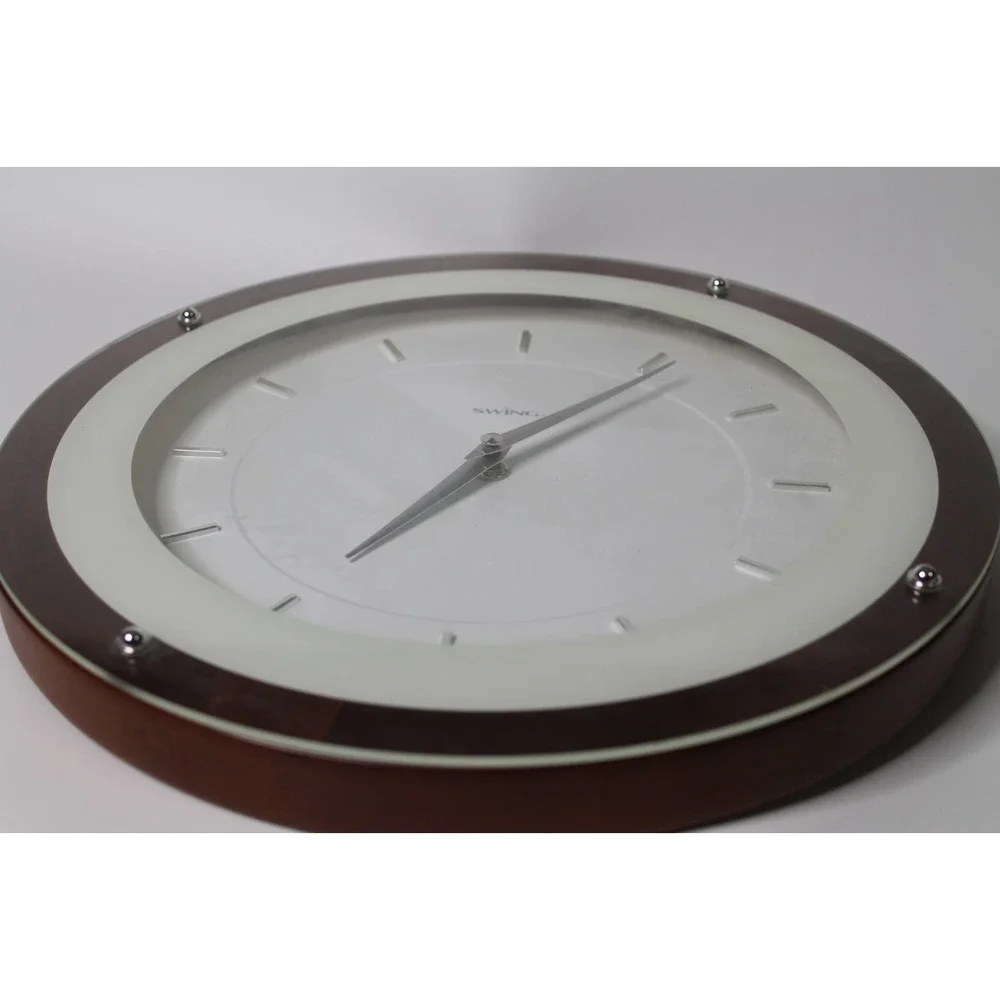 Swing Wall Clock Echo Walnut MCM Style Wood Frame